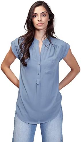 Pleione Sleeveless Button Down Henley Blouse Print Shirt with Front Chest Pocket