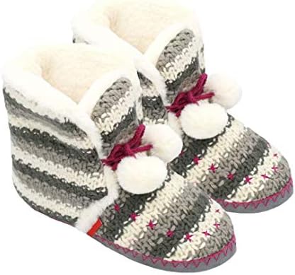 Girls Boys Woolen Knit Slippers Boots Fuzzy Faux Fur Foam House Booties Pom Pom Plush Indoor Shoes for Toddler Kids Children