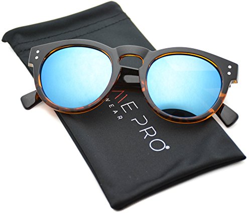 Vintage inspired mirror lens round horned rim frame retro sunglas…