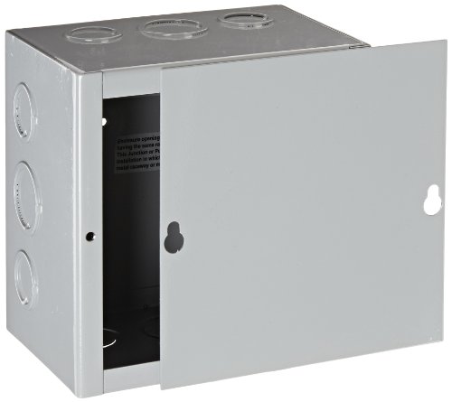 BUD Industries JB-3955-KO Steel NEMA 1 Sheet Metal Junction Box with Knockout and Lift-Off Screw Cover, 6" Width x 6" Height x 4" Depth, Gray Finish