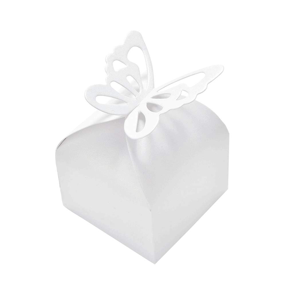 JZK 50 x Pearly white butterfly party wedding favour boxes gift box for favours sweets confetti for wedding birthday baptism Holy communion Christmas graduation party bags