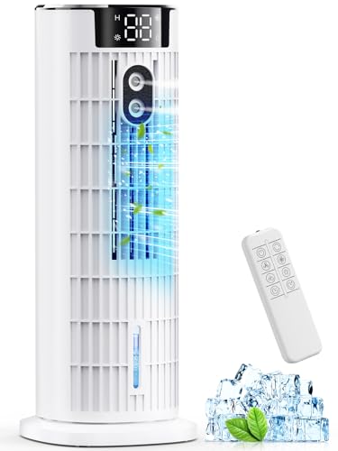 Portable Air Conditioner,1000ML Tower Fan with Remote,4-IN-1 Evaporative Air Cooler with 3 Wind Speeds&Turbo Mode,2 Mist,10H Timer,90° Oscillation Portable AC for Home,Office