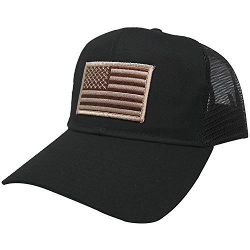 AC Racing USA American Flag Patch Snapback Trucker Mesh Cap - Black, Desert Patch