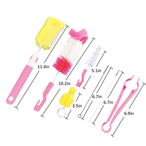 Formemory 7Pcs Baby Bottle Brush Cleaning Set, Multipurpose Water Bottle Cleaner for Baby Feeding Bottle Nipple Straws Pink