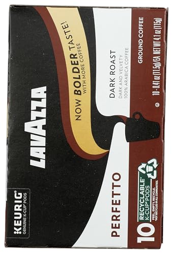 LAVAZZA PERFETTO SINGLE-SERVE COFFEE K-CUP PODS FOR KEURIG BREWER, DARK AND VELVETY ROAST, 10-COUNT BOX