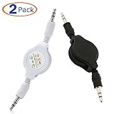 Conwork 2-Pack Auxiliary Retractable 3.5mm Male to Male Stereo Audio Extension Cable Cord -2.5ft (1 Black + 1 White)