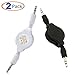 Conwork 2-Pack Auxiliary Retractable 3.5mm Male to Male Stereo Audio Extension Cable Cord -2.5ft (1 Black + 1 White)