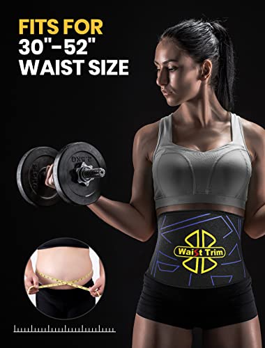 Fovbun Waist Trainer for Women & Men, Sweat Belt for Belly/Back/Lumbar Support, Stretchable Neoprene Sauna Tummy Control Workout Waist Trimmer, 55’’ Long Adjustable Straps, Slimming Body Shaper Black