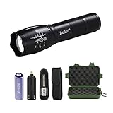 Reiled Tactical Flashlight with Rechargeable Battery & Charger & Portable Case and Holster - Super Bright LED, High Lumen, Zoomable, 5 Modes, Water Resistant - Best Camping, Emergency Flashlights
