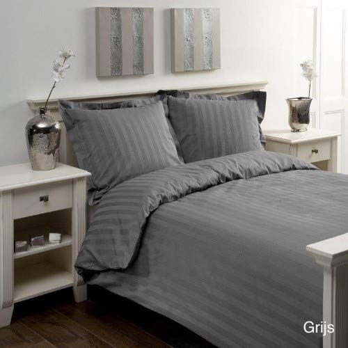 Papillon Satin Stripe Duvet Covers Grey, Cotton, 240 x 200/220 cm