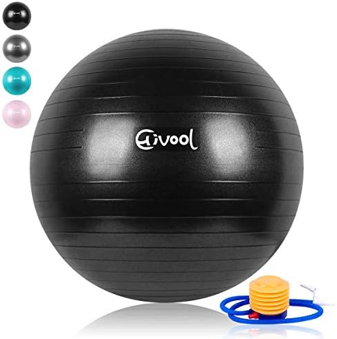Hivool Exercise Ball(55cm/65cm/75cm/85cm) Thickened Anti-Burst&Anti-slip Gym Ball with Quick Pump,Yoga,Swiss,Birthing,Pregnancy,Therapy Ball Supports 2200lbs(Black/Gray/Blue/Pink)