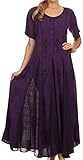 Sakkas 15227 - Hailey Cap Sleeve Caftan Long Embroidered Stonewashed Dress - Purple - L/XL