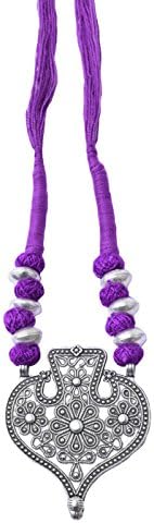 GiftPiper Threaded German Silver Necklace Heart Shape Pendant-Purple