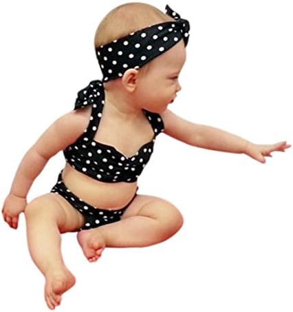 Sumen Hot Sale 3Pcs Baby Girls Swimsuit Cute Dot Print Halter Bikini Set For Kids 6~24M 3-4 Years (3T, Black-Baby Swimwear)