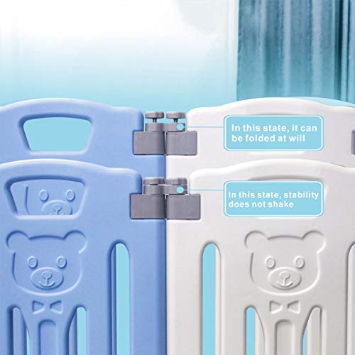 Baby Folding playpen Baby Playpen Kids Activity Centre Safety Play Yard Home Indoor Outdoor New Pen (White and Blue) - Thumbnail 2
