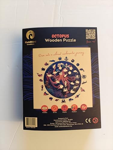 Wooden Jigsaw Puzzles for Adults - Animal Shaped Puzzles - Round Wooden Ocean Puzzles - Christmas & Birthday Gift Idea - Octopus