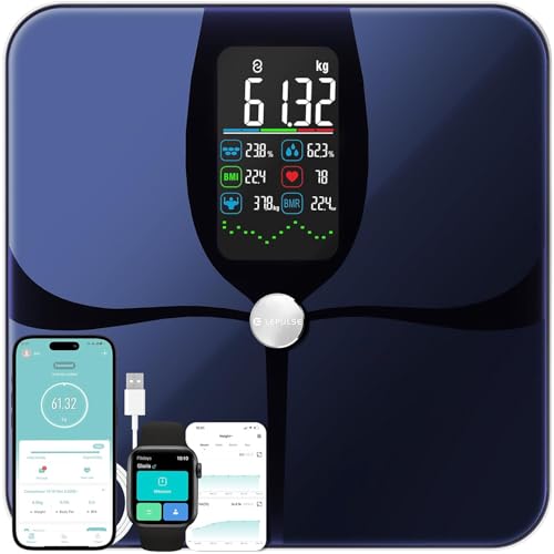 Lepulse Körperfettwaage F4 Pro, Aufladbar, Smart Personenwaage mit APP