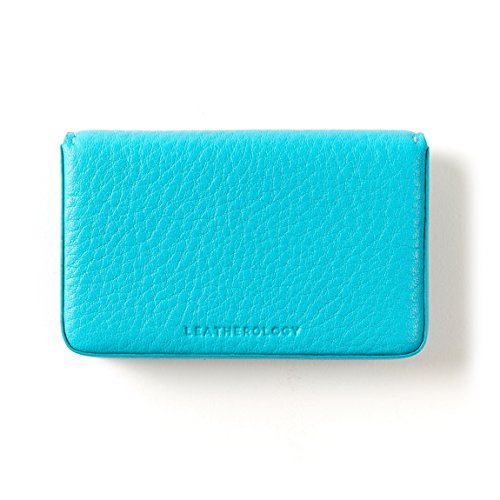 Business Card Case - Full Grain Leather - Teal (blue) - Thumbnail 2