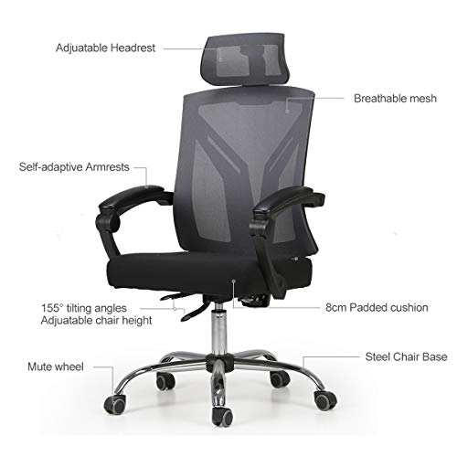 Hbada-Sedia-da-Ufficio-ergonomica-Sedia-Moderna-con-Schienale-Alto-Sedia-Computer-reclinabile-con-Supporto-Lombare-Cuscino-e-poggiatesta-Regolabili-Dorso-in-Mesh-Traspirante-Nero