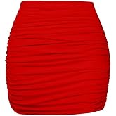 YMDUCH Women's Sexy High Waist Solid Tight Ruched Bodycon Mini Club Skirt