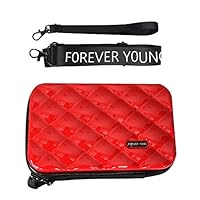 Mugghe Mini Hard Suitcase Wristlet Crossbody Handbag, Travel Makeup Bag Cosmetic Case Organizer Purse, Toiletry Multifunction Hard Case, Women Handy Bag with Zipper and Inner Pockets (Red)