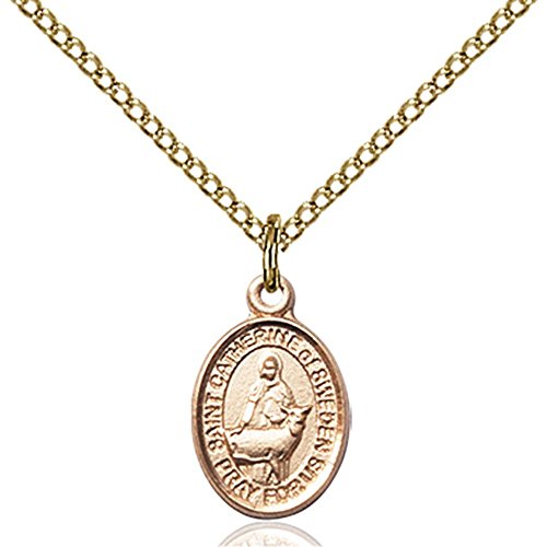 Gold Filled St. Catherine Of Sweden Pendant 1/2 x 1/4 inches with Gold-Filled Lite Curb Chain