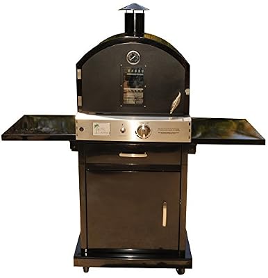 Pacific Living Outdoor Large Capacity Gas Oven with Pizza Stone, Smoker Box and Mobile Cart, Black Powder Coat