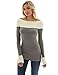 PattyBoutik Women Cable Knit Inset Pullover Sweater (Gray and Ivory Small)