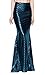 Fancy Wetlook Fish Scale Mermaid Sequin Long Maxi Skirts Gown for Women Blue XL