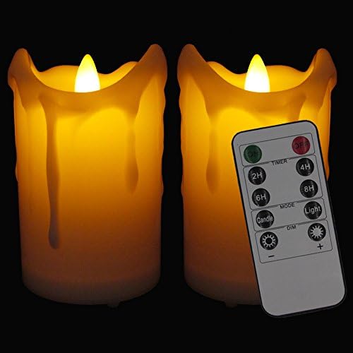 【Rechargeable】2 Pcs Flameless Candles LED Flickering Pillar Candles with Remote Control and Timer of 2,4,6,8 Hours for for Wedding Holiday Christmas Party Decoration(White,34 Inches)