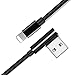 iPhone Charger Cable, Acessorz Nylon Braided Right Angle Elbow [1.5m/5ft 90-Degree] Reversible Metal Plug 8 Pin Lightning Sync & Fast Charging Cable Cord for iPhone, iPad, iPod (Black)