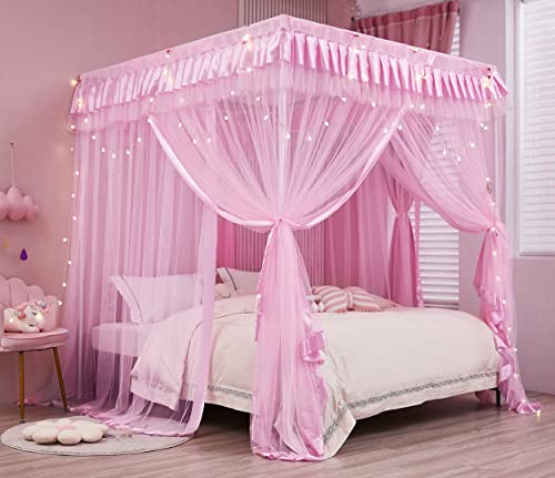 Mengersi 4 Corners Post Bed Canopy Pink