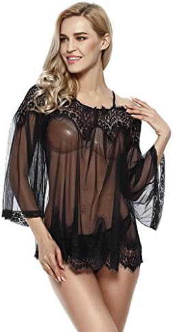Atallp Women Babydoll Sexy Lingerie Lace Halter Perspective Dress Nightwear(M,Black)