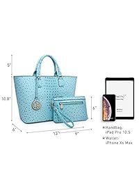 Bolso de mano de piel de avestruz vegano para mujer, con asa superior y 2 bolsos