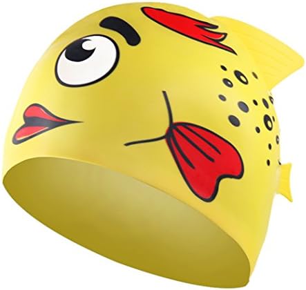 Rohern New Flexible Durable Silicone Diving Hat Unisex Swimming Equipment Hats Water-Proof Swim Caps Protective Ear Caps for Kids Yellow