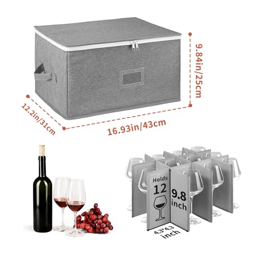 BOHEMIABY Wine Glass Holder Moving Boxes, Stackable Wine Glass Holder with Partition, Stackable Glass Holder for 12 Wine Glasses, Champagne Flutes, Hard Shell with Window for Labels
