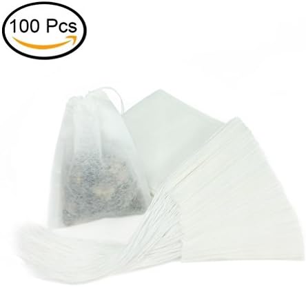100 Pcs Tea Filter Bags, Disposable Empty Tea Infuser Bag with Drawstring Safe & Natural Material for Loose Leaf Tea and Coffee 2.36 x 3.15 inch - Give 2Pcs Tea bag holders (White)