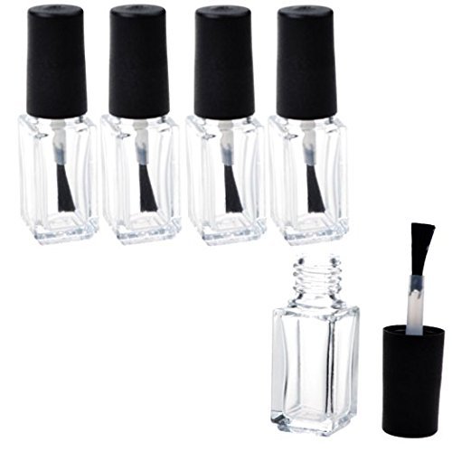 5 PCS 3ML Empty Transparent Glass Square Bottom Shape Nail Polish Clear Bottles with Balck Cap and Soft Brush for Travel and Home