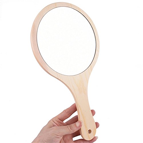 Moion Handmade Wooden Hand Mirror Women Makeup Mirrors, Vintage