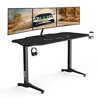 AuAg 55 inch Racing Style Gaming Desk Computer Desk Workstation T-Shaped Office PC Computer Sturdy Table with Free Mouse Pad, Cup Holder & Headphone Hook