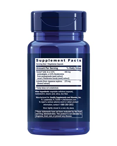 LIFE EXTENSION TESTOSTERONE ELITE – TESTOSTERONE PRODUCTION SUPPORT SUPPLEMENT FOR MEN – WITH LUTEOLIN, POMEGRANATE AND CACAO SEED EXTRACT – GLUTEN-FREE, NON-GMO, VEGETARIAN – 30 CAPSULES