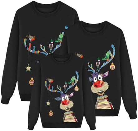 ZJKESDIOAW christmas tops Matching Christmas Jumpers For Women Ladies Long Sleeve Sweatshirt Funny Reindeer 2D Family Christmas Jumper Kids Plus Size Ladies Xmas Tops Outfits A-black