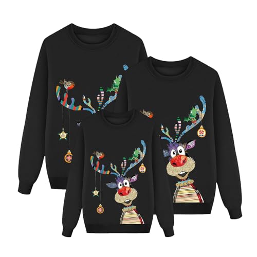 ZJKESDIOAW christmas tops Matching Christmas Jumpers For Women Ladies Long Sleeve Sweatshirt Funny Reindeer 2D Family Christmas Jumper Kids Plus Size Ladies Xmas Tops Outfits A-black