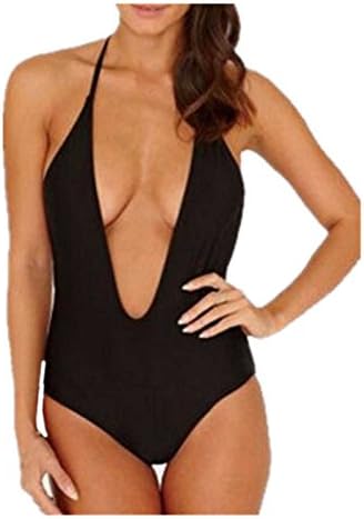 Leright Women's Swimsuits One Piece Deep V Monokini Bikini Backless Bathing Suit, Black, XXL(US SIZE XL)