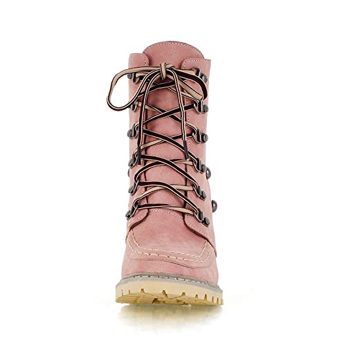Teresamoon Women‘s Leisure Rivets Shoes Non-Slip Lace-Up High Heel Short Tube Boots (Pink/39) - Thumbnail 4