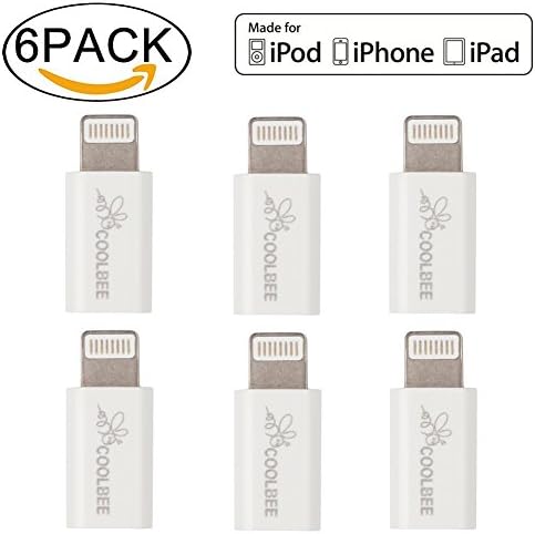 Lightning Adapter 6-Pack,COOLBEE Micro USB to Apple 8 Pin Lightning Adapter Connector for iPhone/iPad/iPod,Support All iOS Latest Updated - White
