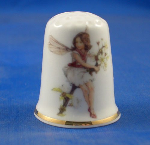 Porcelain China Collectable Thimble -- Apple Blossom Fairy with Free Gift Box