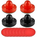 Coopay Air Hockey Pushers and Red Air Hockey Pucks, Goal Handles Paddles Replacement Accessories for Game Tables(4 Striker, 8 Puck Pack) (Red and Black)