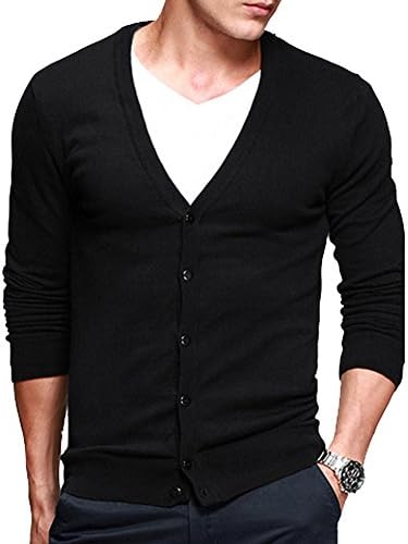 Men's Basic Long Sleeve Button Down V Neck Knitted Cardigan Black Tag 3XL - US XL