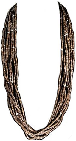 Gift Boxed Brown Wood Bead Necklace with Silver Accents